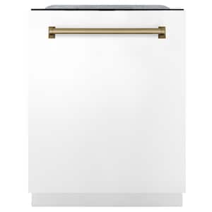 Autograph Edition 24 in. Top Control 6-Cycle Tall Tub Dishwasher with 3rd Rack in Matte White & Champagne Bronze