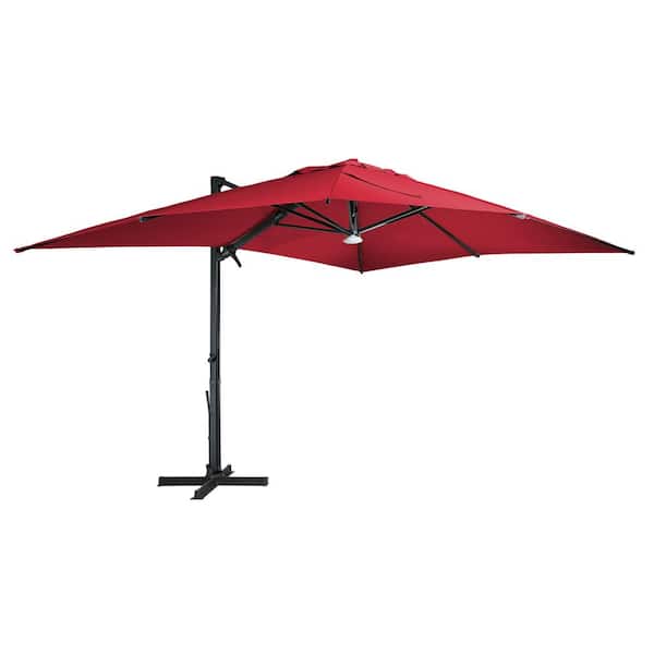 Boyel Living 10x13 ft. 360° Rotation Square Cantilever Patio Umbrella with Bluetooth Speaker and LED Light in Red