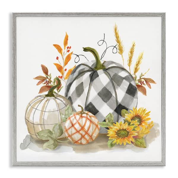 Stupell Industries Fall Patchwork Patterned Pumpkins by Nan Gray Framed Graphic Nature Art Print 12 in. x 12 in.