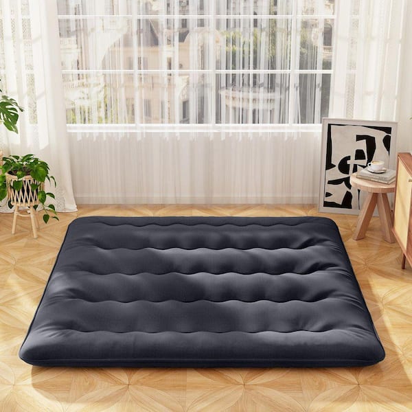 Comfort 4 in. King Size Futon Polyester Camping Floor Mattress Topper Pad with Removable and Washable Cover