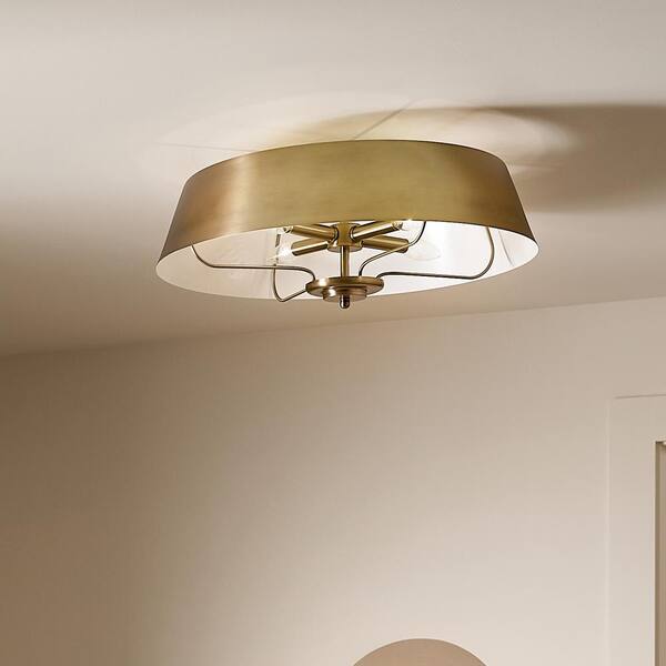 Kichler Maclain 3-Light Natural Brass Transitional Etched Glass Drum Medium Hanging Pendant Light