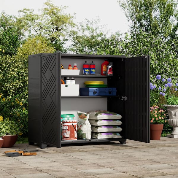 Decksplore Black Outdoor Storage Locker 34.3 in. x 15.1 in. x 33.5