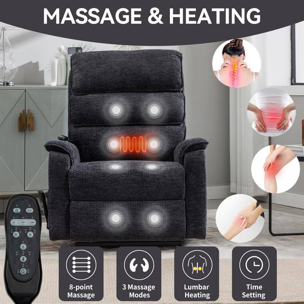 Grey Chenille Power Lift Recliner with Heat and Massage