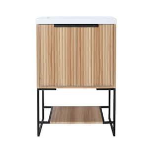 23.6 in. W x 18.1 in. D x 35 in. H Freestanding Bath Vanity in Maple Brown with White Resin Top and Shelf and Door