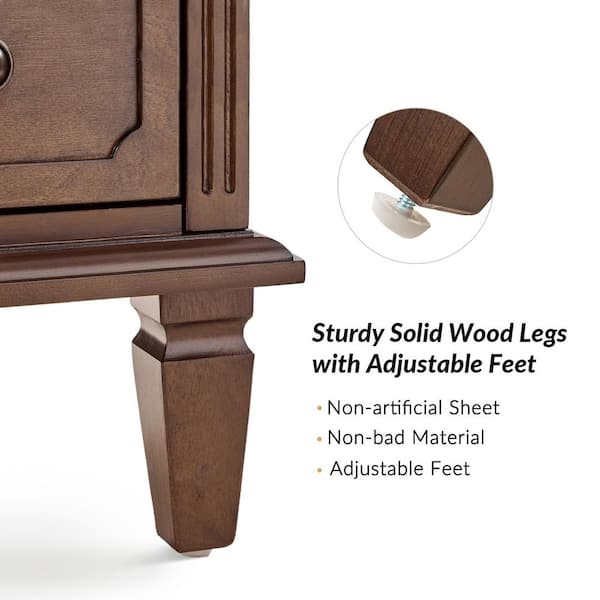 Juiien Mid-Century Solid Wood 2 - Drawer Storage Nightstand with USB Port Set of 2-Walnut