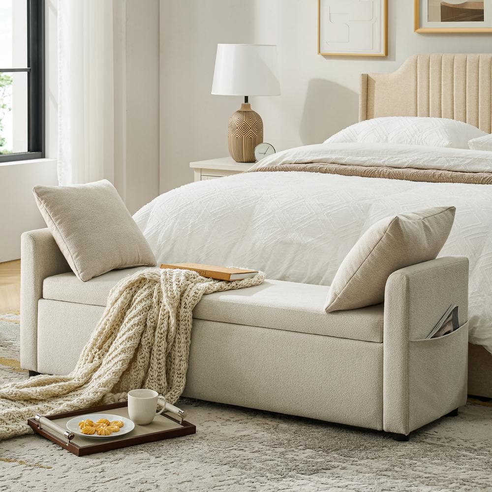 JAYDEN CREATION Andres Ivory 59 in. W Modern Storage Bench