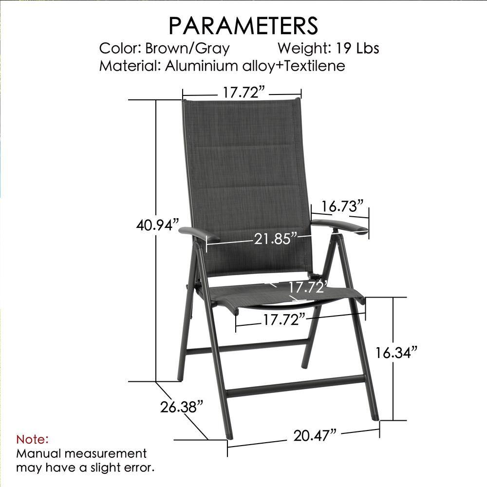 Gray Foldable Padded Aluminum Outdoor Dining Chairs (Set of 2)