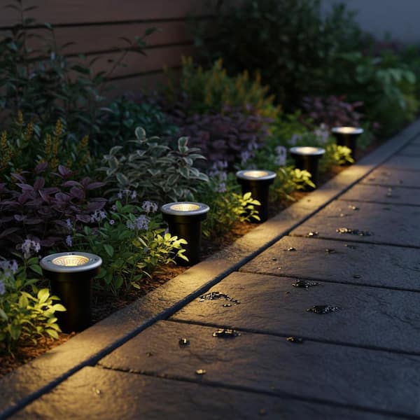 300 Lumens Black RGB Low Voltage Waterproof Integrated LED Spotlight, Dusk to Dawn Color Changing Pathway Lights, 6-Pack