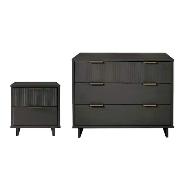 Manhattan Comfort Granville Dark Grey 2-Drawer 18.11 in. W Nightstand and 3-Drawer 37.8 in. W Standard Dresser (Set of 2) GRAN045 - The Home Depot Manhattan Comfort Granville Dark Grey 2-Drawer 18.11 in. W Nightstand and 3-Drawer 37.8 in. W Standard Dresser (Set of 2) GRAN045 - The Home Depot