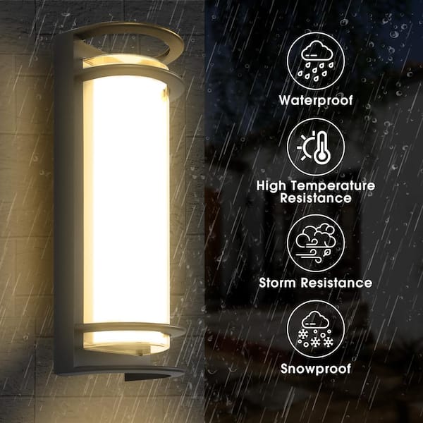 6.22 in. 1-Light Black Outdoor Integrated LED Outdoor Hardwired Wall Sconce with Cylinder Shade