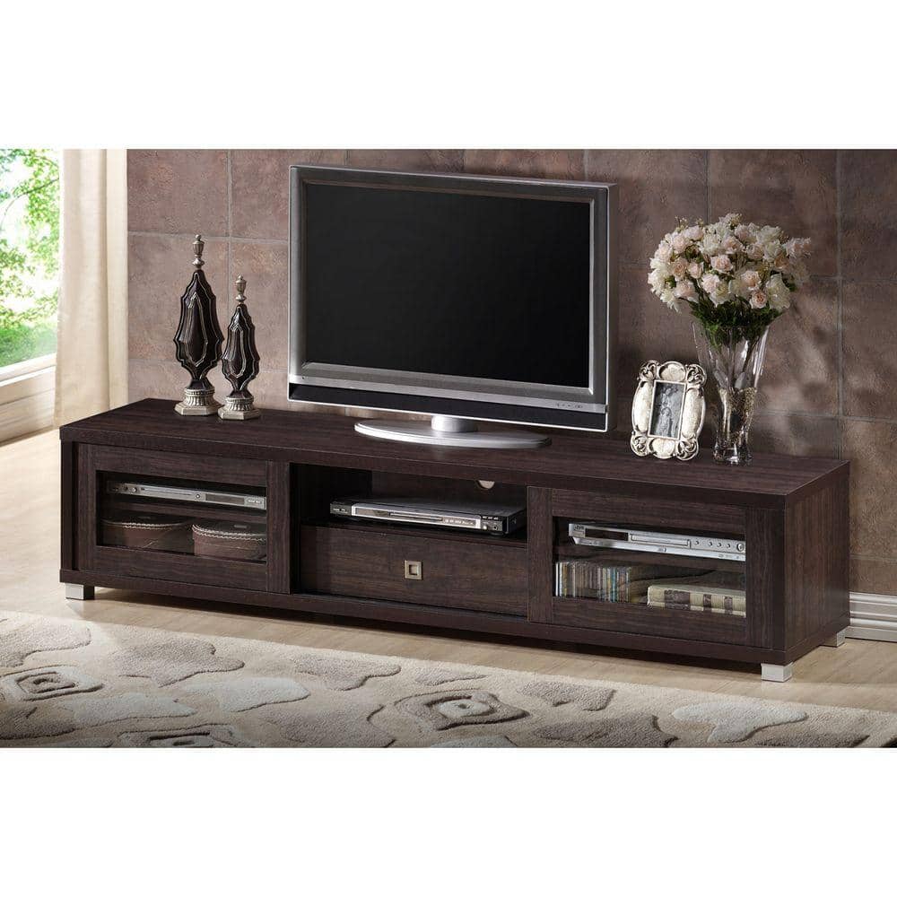 Beasley 70" Dark Brown Engineered Wood TV Cabinet with Sliding Doors