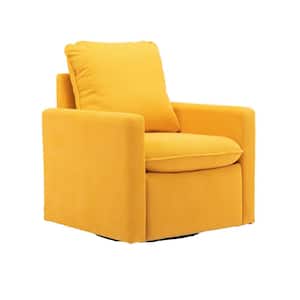 Modern Comfy Yellow Velvet Upholstered Swivel Accent Barrel Chair
