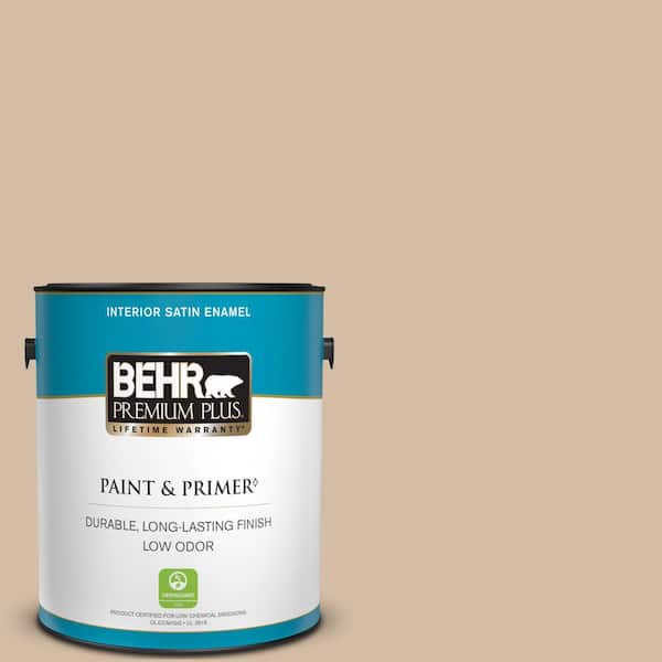 BEHR PREMIUM PLUS 1 gal. Home Decorators Collection #HDC-MD-12 Tiramisu Cream Satin Enamel Low Odor Interior Paint & Primer