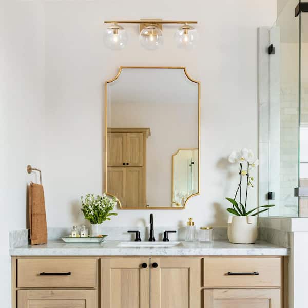 Ceder 3-Light 22 in. W Gold Mid-Century Vanity Light with Clear Glass Globe Shade for Bathroom or Vanity