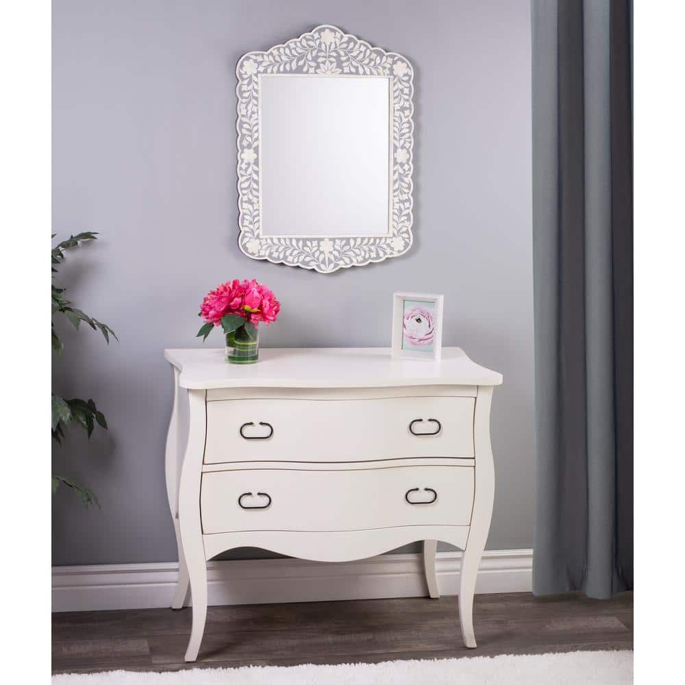 Artisan Crafted Gray and White Bone Inlay 95" Bathroom Vanity Mirror