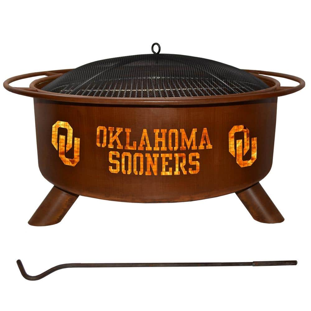 Oklahoma 29 in. x 18 in. Round Steel Wood Burning Fire Pit in Rust with Gri