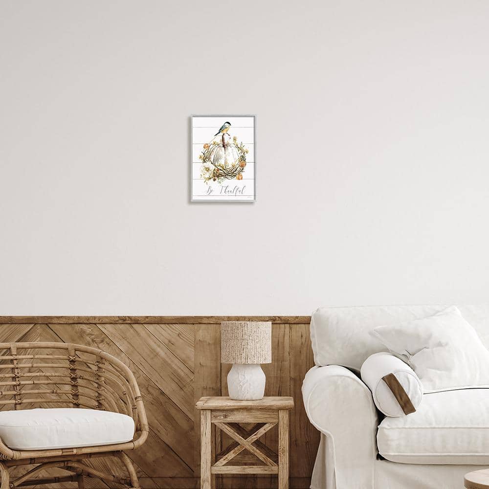 Be Thankful Fall Florals Canvas Print with Gray Frame
