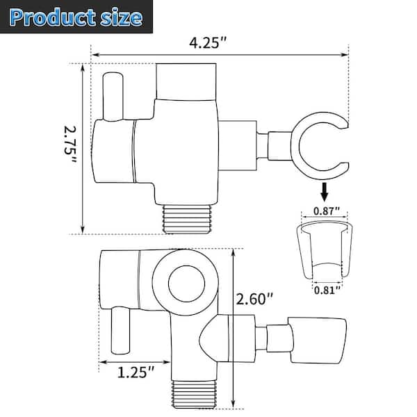 1-Piece Solid Metal 3-Way Shower Arm Diverter with Wall Mount Adjustable Hook in Matte Black