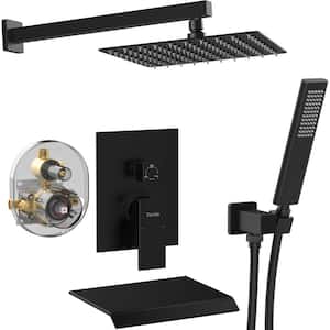 Wall Mounted 10 in. Single Handle 1-Spray Tub and Shower Faucet 2.2 GPM with Hand Shower in. Matte Black（Valve Included）