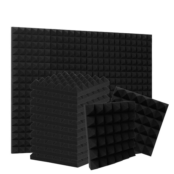12 in. x 12 in. x 2 in. Black Pyramid-Shaped Foam Acoustic Panels, 12-Pack