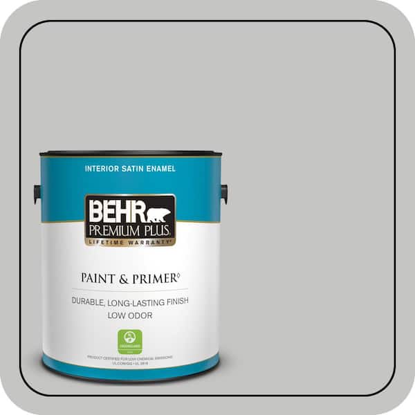 BEHR PREMIUM PLUS 1 gal. #N520-2 Silver Bullet Satin Enamel Low Odor Interior Paint & Primer