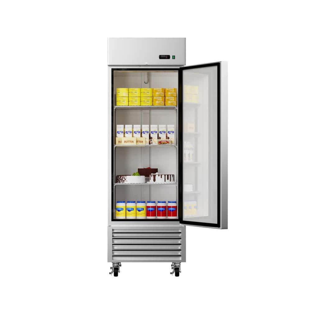  24 in. 4.9 cu.ft. Commercial Refrigerator in Stainless Steel with Glass Door, LED Lighting, 160-Cans, Beverage Cooler