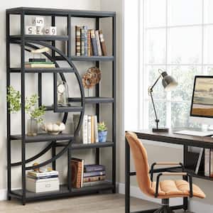 Eulas 68.89 in. Tall Gray and Black Wood 9-Shelf Bookcase Bookshelf with Storage Shelves for Home Office, Living Room