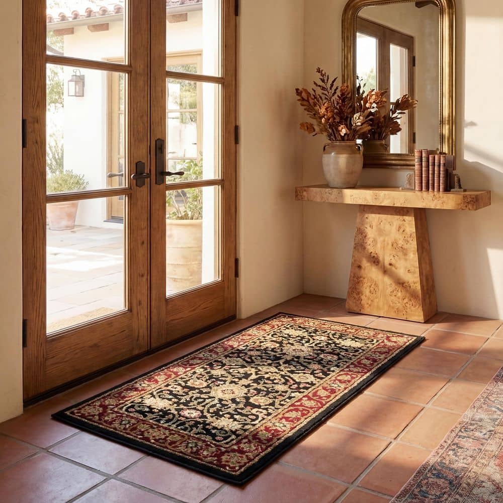 Lyndhurst 11 ft. x 15 ft. Black/Red Border Floral Antique Area Rug price history on PriceWatchPro