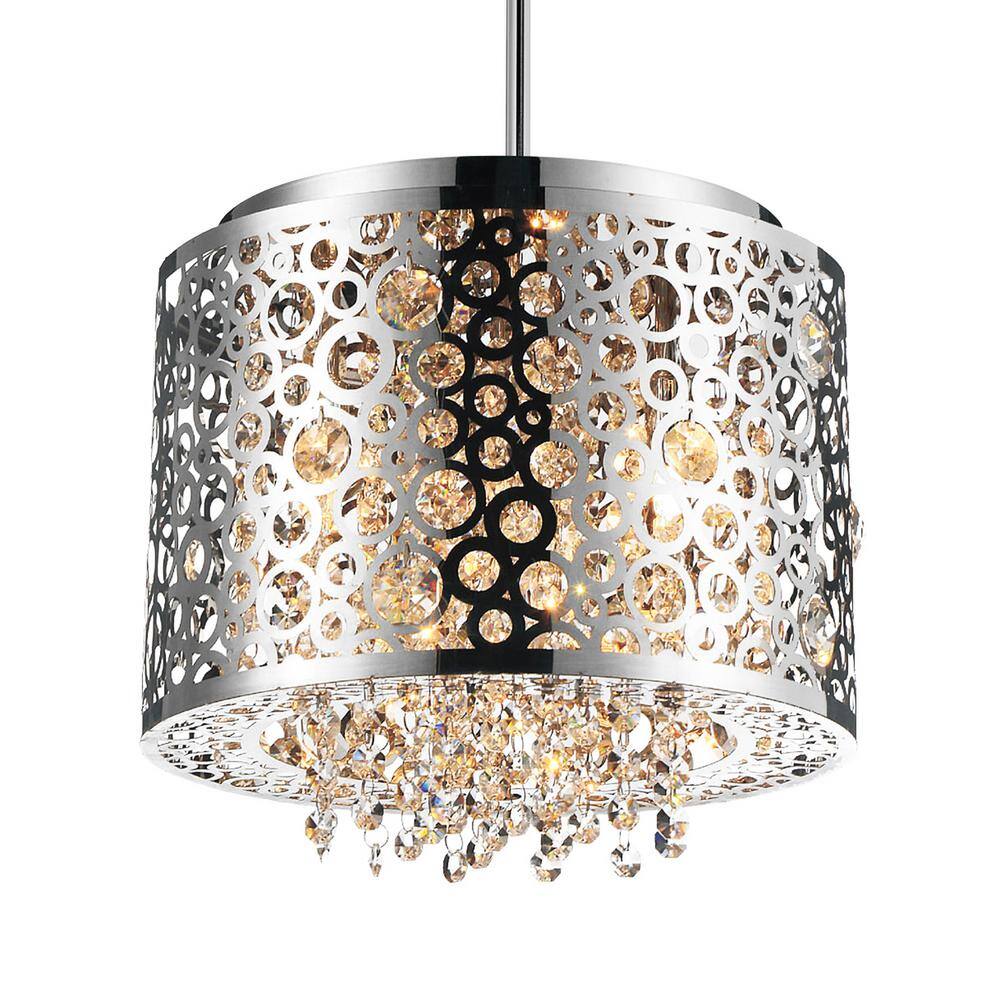 Chrome Mini Drum Shade Pendant Light with Bubble Cut-Outs