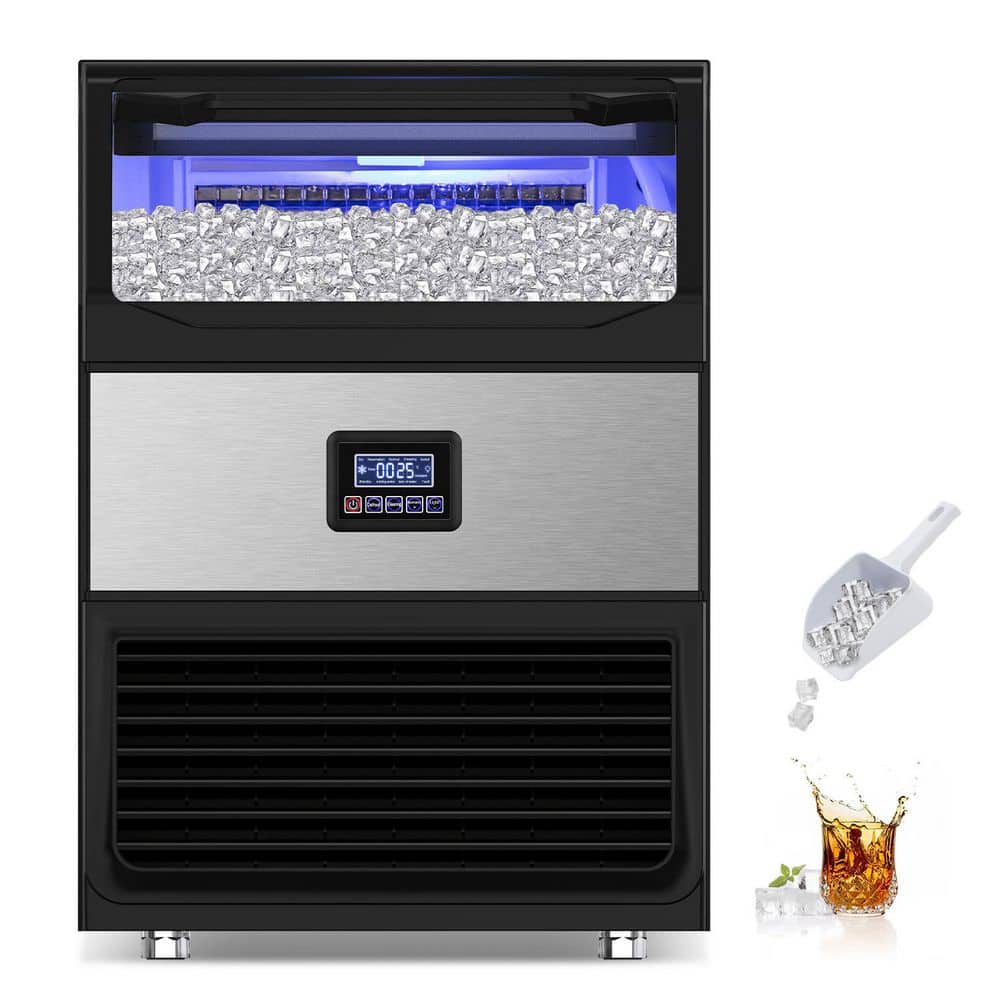 24. 4 in. 450 lbs. /24H Full Size Cubes Built-In or Freestanding Ice Maker Machine with 77 lb. Storage, Stainless Steel