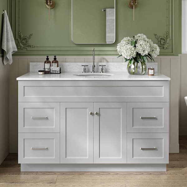 Hamlet 54 in. W x 22 in. D x 35.25 in. H Bath Vanity in Gray with Carrara White Marble Vanity Top