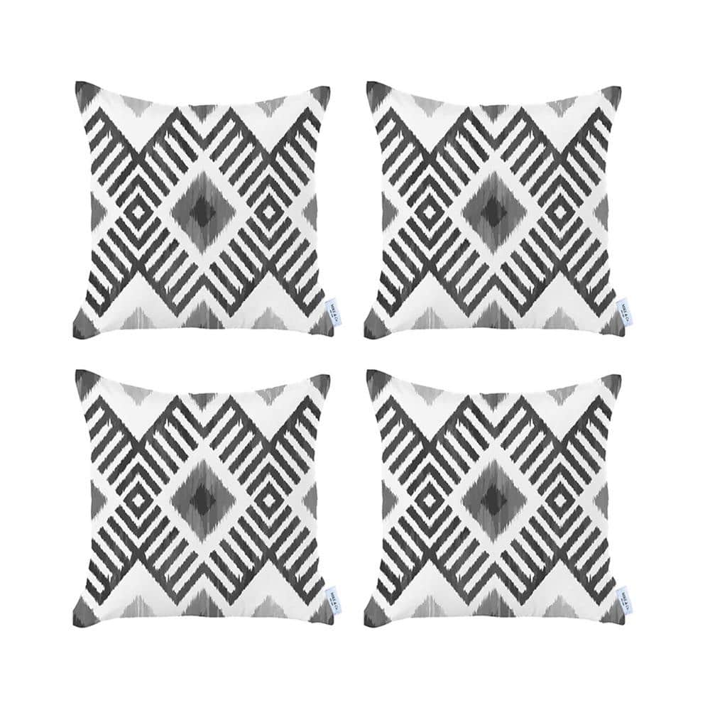 Gray Ikat Pattern Euro Square Pillow Covers Set of 4