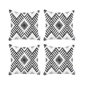 Ikat (Set of 4) Gray Square 18 in. x 18 in. Boho Throw Pillow Covers