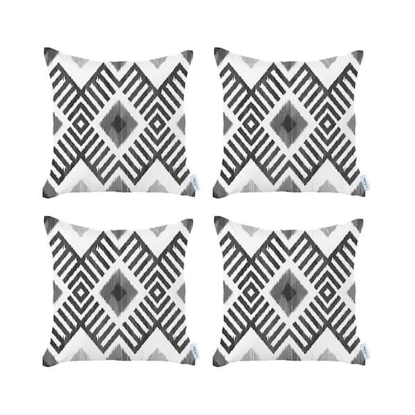 MIKE & Co. NEW YORK Ikat (Set of 4) Gray Square 18 in. x 18 in. Boho Throw Pillow Covers