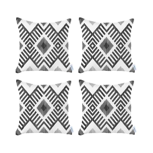 MIKE & Co. NEW YORK Ikat (Set of 4) Gray Square 18 in. x 18 in. Boho Throw Pillow Covers