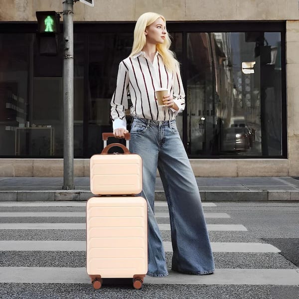 LIVACA 2-Piece Beige ABS Plastic Hardside Spinner Luggage Set with
