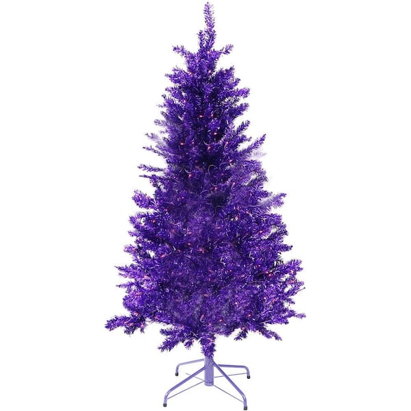 Fraser Hill Farm 7 ft. LED Festive Purple Tinsel Christmas Tree with Clear Lighting