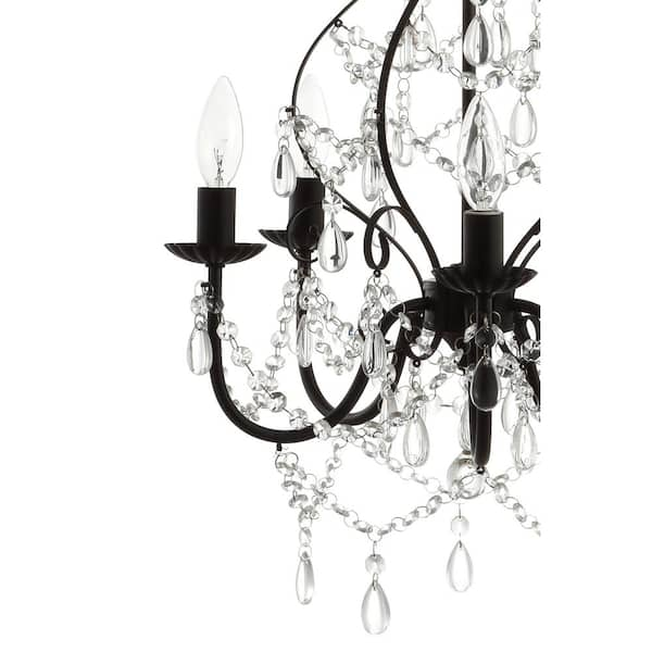 JONATHAN Y Maura 17 in. 5-Light Black Crystal/Metal Chandelier