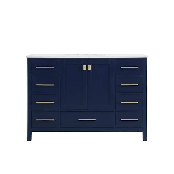 Unbranded Timeless Home 48 in. W x 22 in. D x 34 in. H Single Bathroom Vanity in Blue w/ Calacatta Engineered Stone w/ White Basin