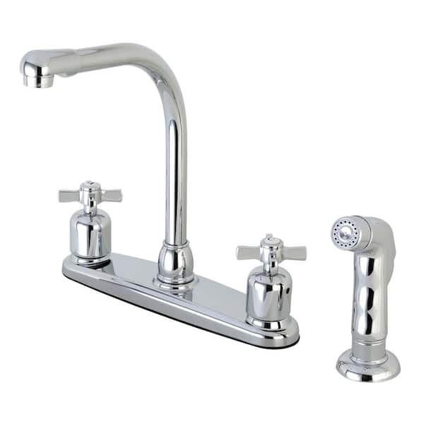 Kingston Brass Modern Cross 2-Handle High Arc Standard Kitchen Faucet with Side Sprayer in Chrome