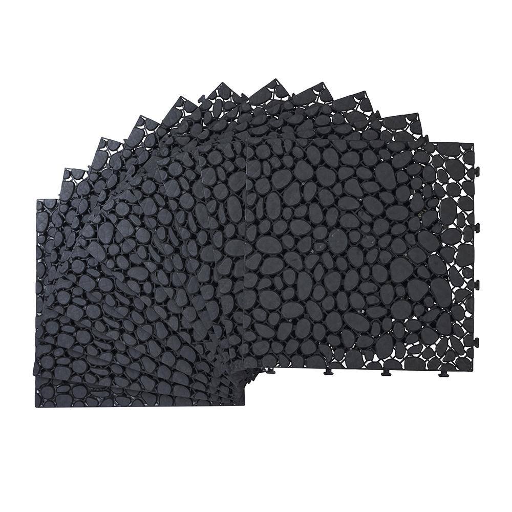 Black 1 ft. x 1 ft. Square All-Weather Plastic Waterproof Outdoor Interlock