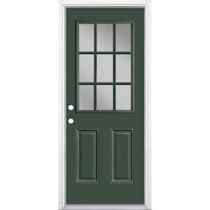 32 in. x 80 in. 9 Lite Right-Hand Inswing Painted Steel Prehung Front Exterior Door with Brickmold