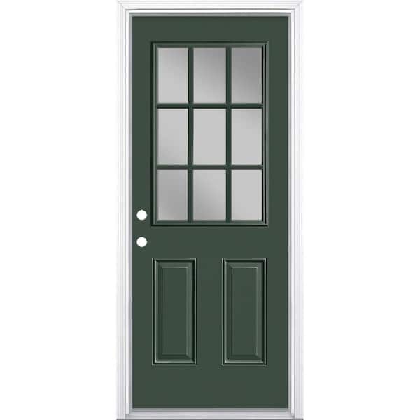 32 in. x 80 in. 9 Lite Right-Hand Inswing Painted Steel Prehung Front Exterior Door with Brickmold