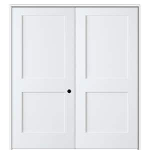 Shaker Flat Panel 36 in. x 80 in. Left Hand Active Solid Core Primed HDF Double Prehung French Door with 4-9/16 in. Jamb