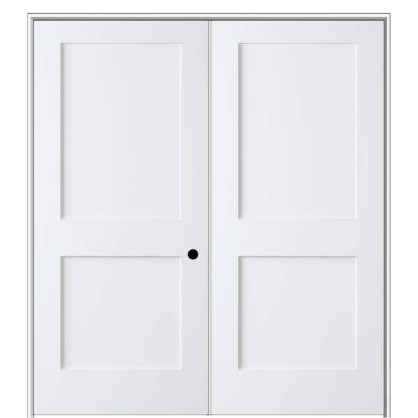 MMI Door Shaker Flat Panel 48 in. x 80 in. Left Hand Active Solid Core Primed HDF Double Prehung French Door with 4-9/16 in. Jamb