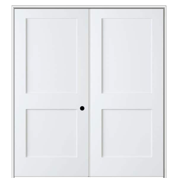 MMI Door Shaker Flat Panel 56 in. x 80 in. Left Hand Active Solid Core Primed HDF Double Prehung French Door with 4-9/16 in. Jamb