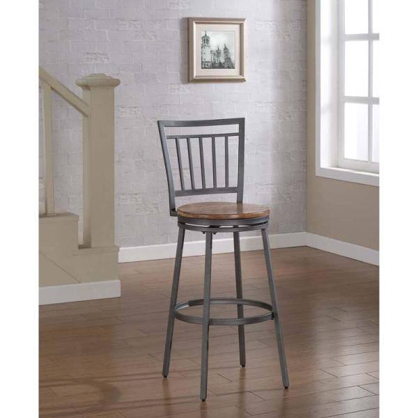 Industrial Slate Gray and Golden Oak Swivel Counter Stool