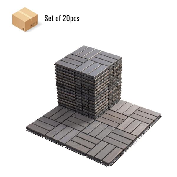 Tunearary Gray 12 in. x 12 in. x 0.75 in. Wood Checker Interlocking Exercise Floor Tiles, Deck Tiles, Garage Flooring (20 sq. ft.)