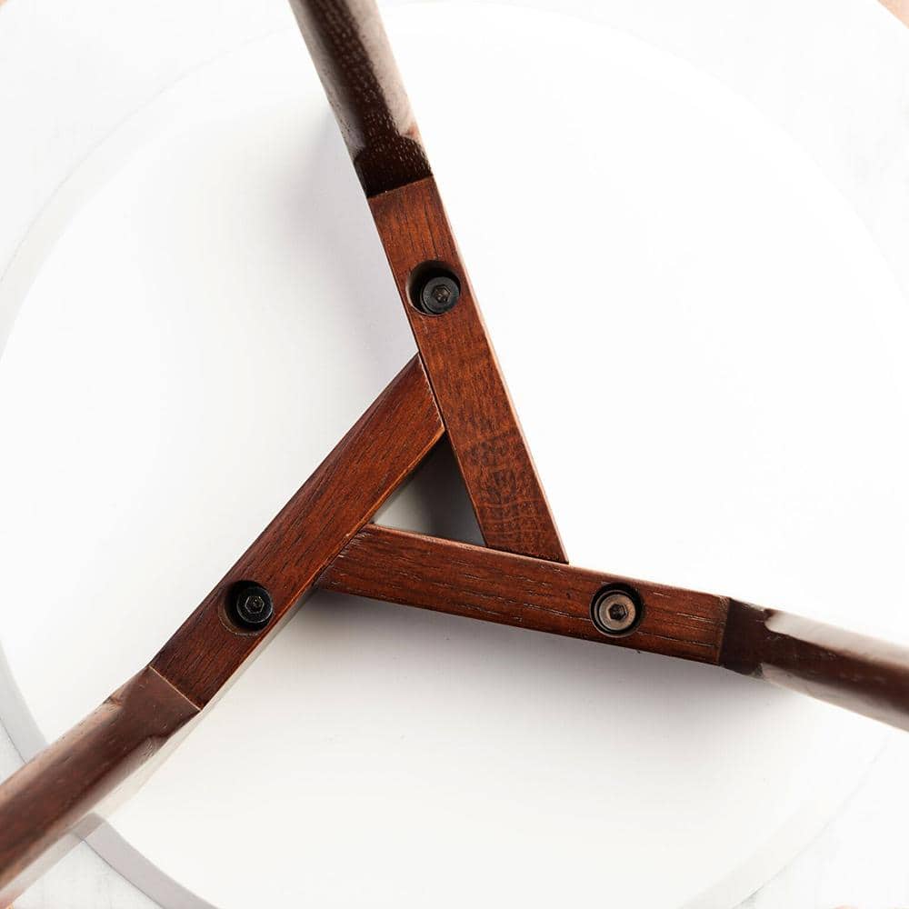 Cherie 19" Round White Marble and Elm Wood Side Table