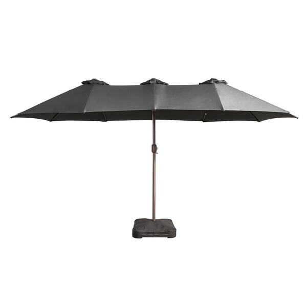 Alpine B 15 ft. Solar Colour LED Light Outdoor Double-Sided Market Patio Umbrella, UV Protection with Base in Dark Gray